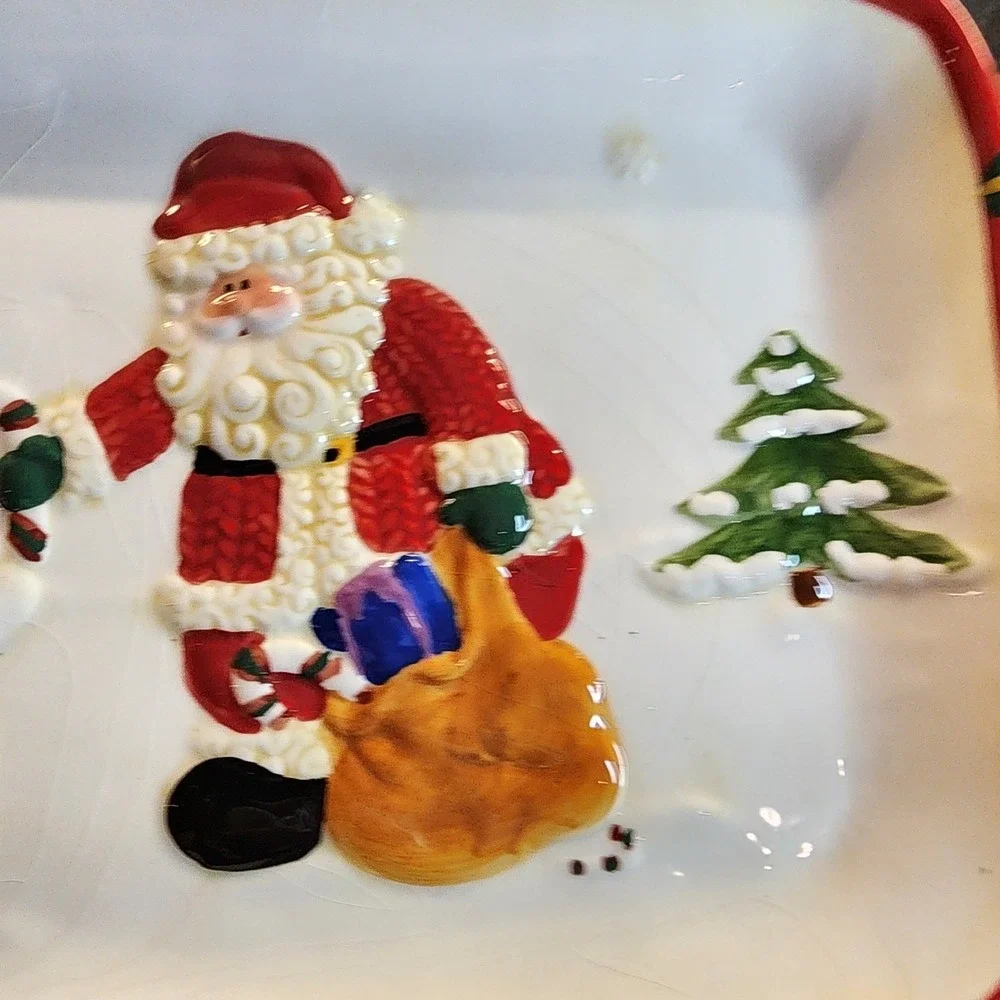 Decorative Vintage Christmas Serving Tray Plate W Santa & Snowman 13